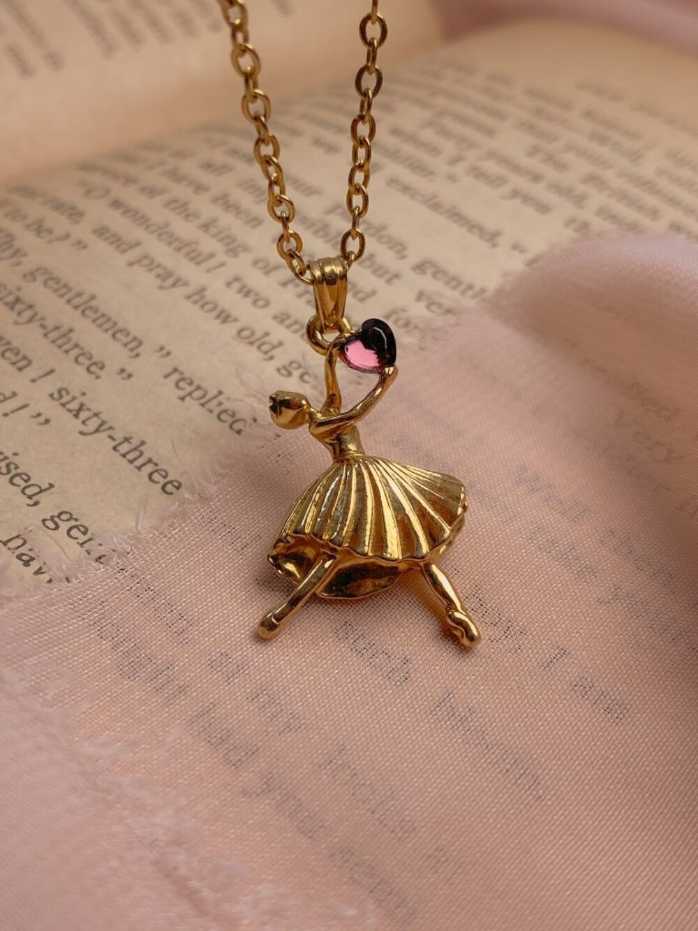 Vintage Barbie Birthstone Ballerina Necklace Amethyst Gold Charm Mattel 2002